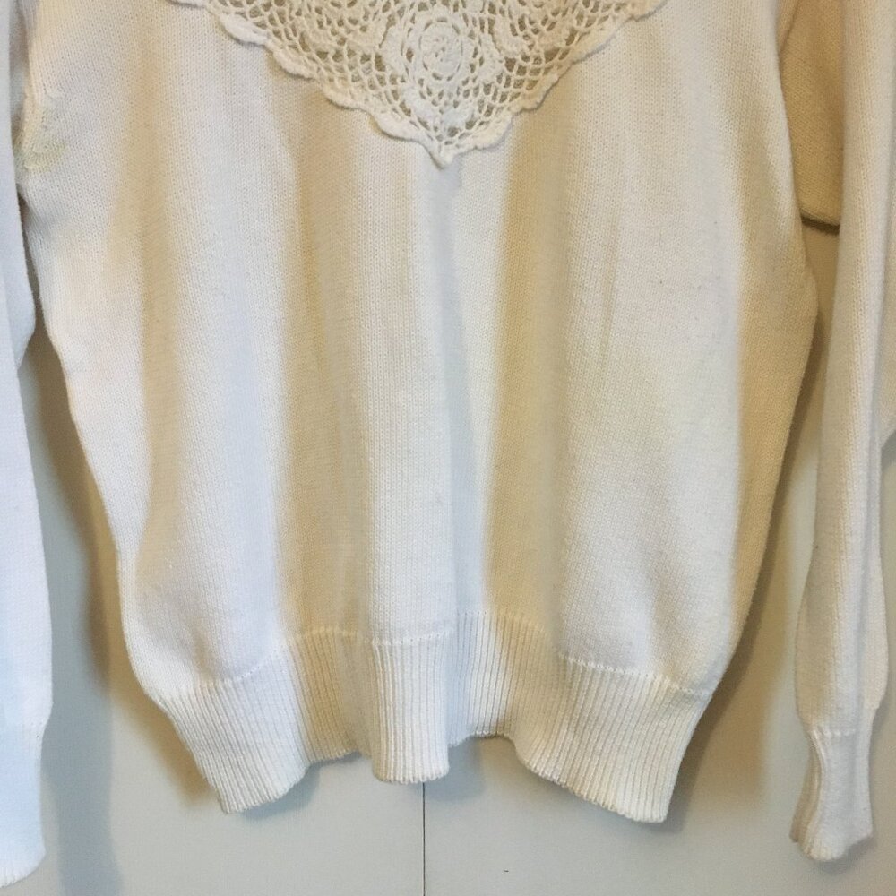 Vintage 90s Jessica 100% Cotton Mock Neck Lace Cottagecore Sweater Size 38 - Picture 3 of 13
